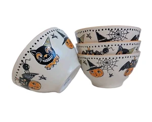 Eli & Ana, Creep Show 4 Soup Cereal Bowls Halloween, Cat Bat Pumpkin, New - Picture 1 of 3