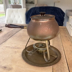 Vintage Kupfer und Messing Fondue Set, Brenner, Chafing Warming Dish Pfanne Portugal - Bild 1 von 8