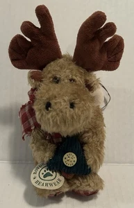 Peluche Ornamento Albero di Natale Boyds Bears Mercer L'Alce Rosso Plaid Fiocco - Foto 1 di 8