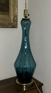 Mid-Century Modern Turquoise Blue 32” Glass Table Lamp, Hollywood Regency Vtg - Picture 1 of 22