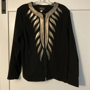 Bob Mackie WOMENS SIZE L Wearable Art to Wear Black Gold Zip Jacket Artsy - Picture 1 of 7