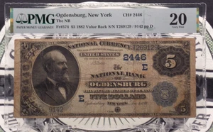 1882 $5 National VALUE Back Bank Note *OGDENSBURG* NY Fr#574 PMG VF20 CH#2446 - Picture 1 of 6