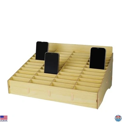 Деревянный настольный ящик для хранения телефонов и канцелярских принадлежностей органайзер 48 сеток - Изображение 1 из 4