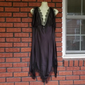 Killstar Fatal Farewell Nightdress 4XL Satin Slip Dress Black Lace Fringe Gothic - Picture 1 of 12