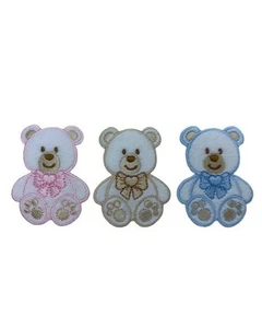 Applicazione Termoadesiva Patch Marbet Ricamo Baby Velluto Bianco Orsetto Fiocco - Bild 1 von 15