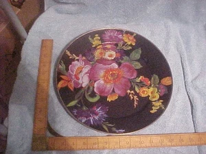 MacKenzie Childs Black Flower Market Enamel Plate Charger 12 inch Excellent - Picture 1 of 3