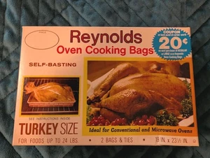 Reynolds Oven Cooking Bags Turkey Size Vintage 1980s NEW 19x23 2 Bags + Ties - Picture 1 of 6