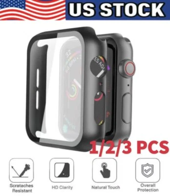 For Apple Watch 7/6/5/4/3/2/1/SE Case Cover 38/41/42/45/40/44mm Screen Protector - Image 1 of 4