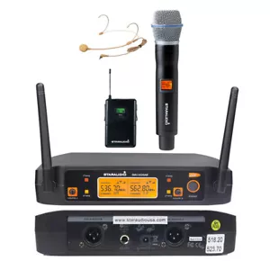 2 Channel UHF Wireless Microphone System Handheld & Headset Lavalier Audio Mics - Picture 1 of 12