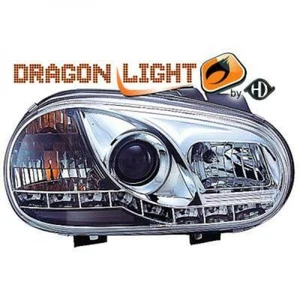Set fari adatti per VW Golf IV 97-03 vetro trasparente/cromo Dragon Lights - Foto 1 di 1