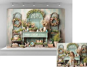 7x5ft Retro Wooden Wall Easter Eggs Backdrops for Photography Cute Rabbit Col... - Picture 1 of 6