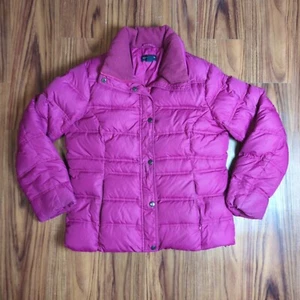 LANDS END Girls M 10-12 Down Puffer Jacket Dark Pink Zip Classic Heritage Hiking - Picture 1 of 10