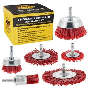 6 pc Abrasive Filament Nylon Bristle Drill Wheel and Cup Brush Set, 1/4" Drill - Picture 1 of 5