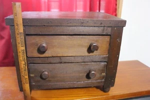 Late 18th Century Miniature Folk Art Wood 2 Drawer Chest for Doll Clothes? - Picture 1 of 13