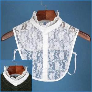 White Upright Lace Sheer Floral False Collar Faux Polyester Detachable Blouse - Picture 1 of 4