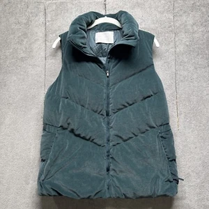 Athleta Puffer Vest S Green Goose Down Zip Dark Moody Granola Gorpcore Preppy - Picture 1 of 10