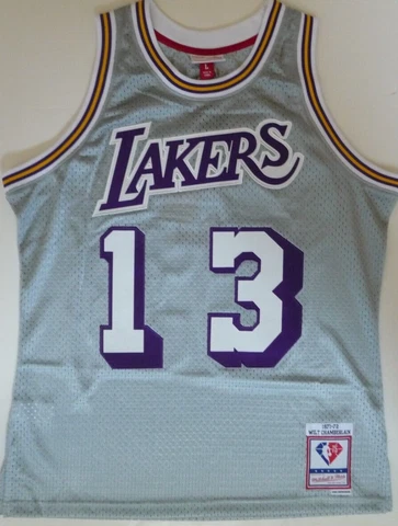 Men's 71 LA Lakers Basketball Wilt Chamberlain 75th Silver Swingman Jersey L NWT Cover