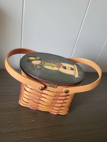 Snowman Wooden Top Basket With Handles Cover