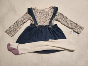 NWT Carter's Floral Tee Denim Skirtall Tights 3PC Outfit Set 24 Months Baby Girl - Picture 1 of 1