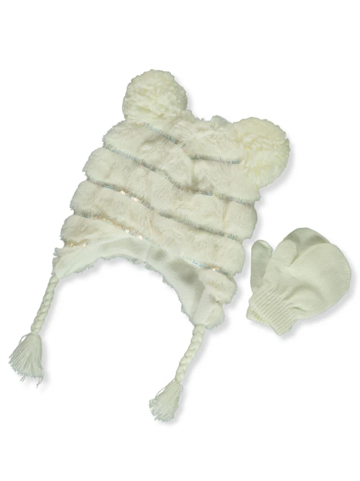 Laura Ashley Baby Girls' Plush Sequin Hat With Mittens Set - Image 1 of 1