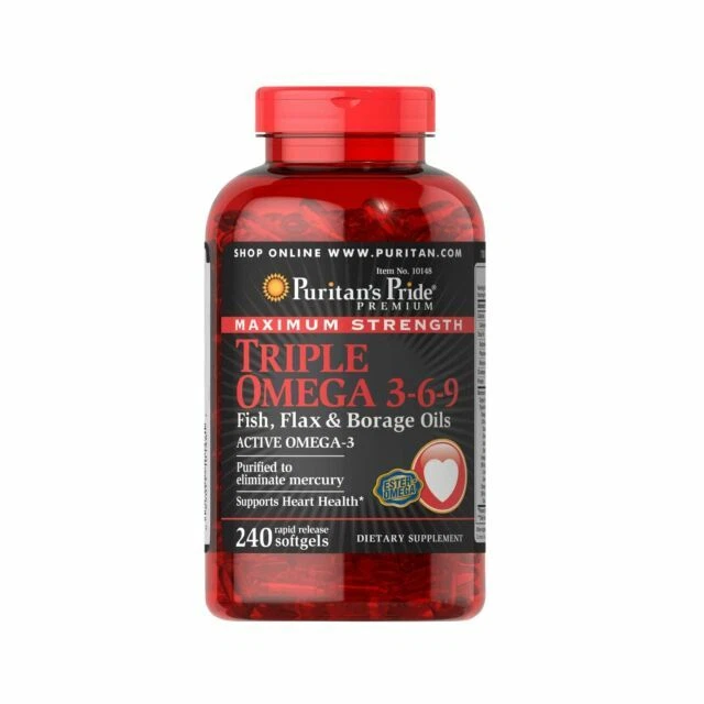 Puritan's Pride Triple Omega 3-6-9 Fish Flax and Borage Oil Multivitamin - 240 Count