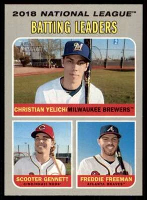 2019 Topps Heritage Christian Yelich/Freddie Freeman/Scooter Gennett LL #61 - Image 1 of 2
