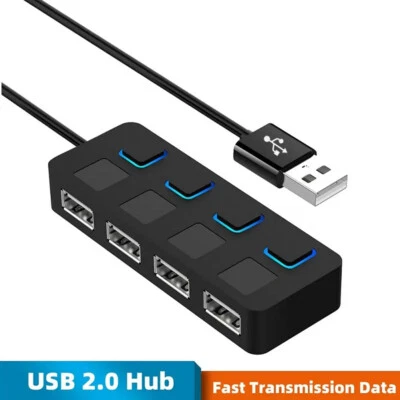 High Speed Slim 4 Ports USB 2.0 LED USB Hub Splitter For Laptop PC Computer - Image 1 of 4