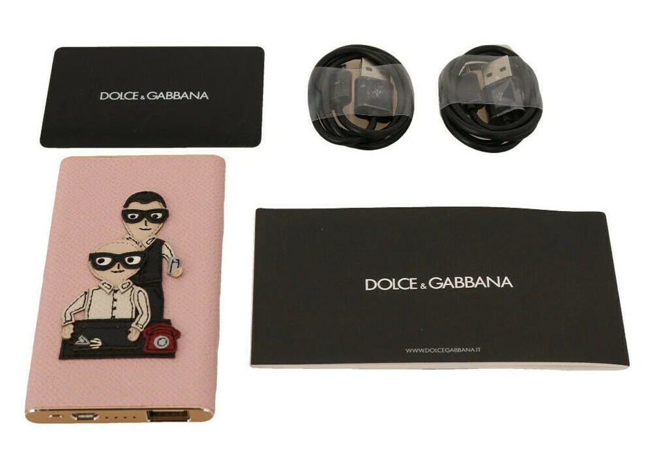 Dolce&Gabbana Pink Charger Leather Family Applique Mini USB Power Bank 3000mah