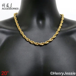 20"MEN's Stainless Steel 8mm Gold Plated Tone Smooth Rope Chain Necklace*AGN149 - Picture 1 of 3