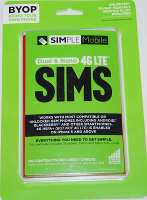 Simple Mobile Bring Your Own Phone BYOP SIM Activation Kit NEW - Image 1 of 3