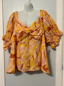 NWT Nine West Flora Twist Front Top with Gathered On/Off Shoulder Sleeve Plus 2X - Picture 1 of 3