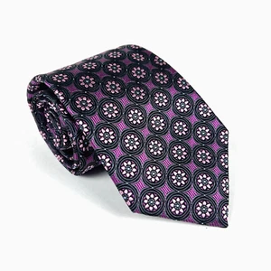 Corbata XMI platino para hombre 100 % seda púrpura patrón floral geométrico - Imagen 1 de 7