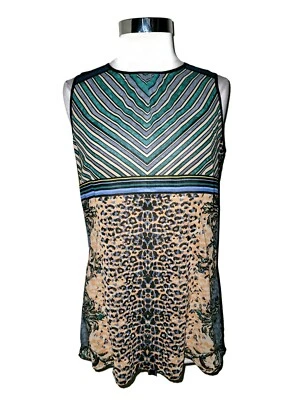 Camiseta sin mangas CABI talla M negra naranja azul a rayas estampado animal transparente sin mangas 565 Foto 1 de 4