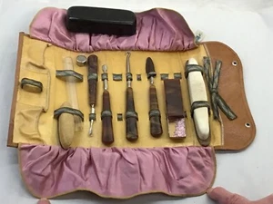 Vintage Celluloid Nail Care Kit Manicure Set Genuine Leather Case Travel Groom - Picture 1 of 12