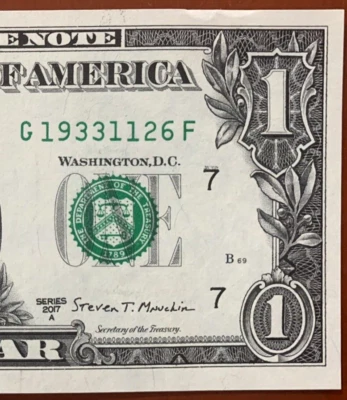 1933 Nov 26 Birthday Note One Dollar Bill Fancy Serial Number G 1933-11-26 F - Image 1 of 3