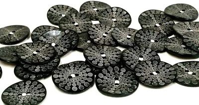 Black Patterned Shell Buttons, 15mm and 23mm, Choice of Pack Sizes - Image 1 of 3