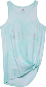 Adidas Tank Top Shirt Girls XL 16 Green White Mint Knot Tee Sleeveless Tie Dye - Picture 1 of 11