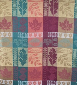 Autumn Noble Plaid Fall Leaves Allover Print Cotton Blend Fabric Remnant - Picture 1 of 8