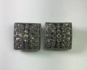 Vintage NF Sterling Silber 3/D Box Markasiten Blume Clip-on Ohrringe - Bild 1 von 5