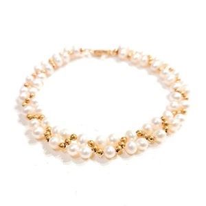 Bracciale PERLE naturali e ORO GIALLO 18 karati, Intreccio da Regina - Picture 1 of 3