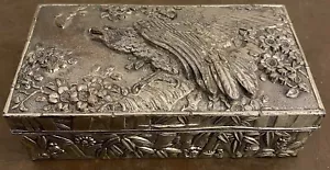 Vintage Eagle Chasing Sparrow Jewelry Box Trinket box Silver Plated Japan 1940s - Picture 1 of 11