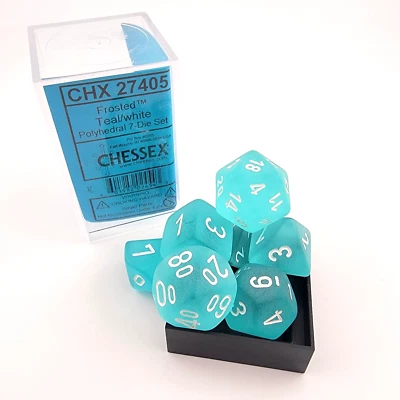Chessex  Frosted Teal White Polyhedral 7 Die Set  NEW CHX 27405 - Image 1 of 4