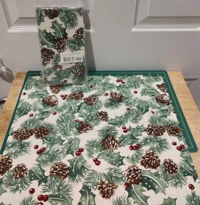 4 Piece Christmas Holly & Pinecone Linen Napkin Set - Holiday Table Napkins - Image 1 of 3