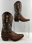 Ladies Texas Country Brown Leather Floral Embroidered Western Boots Size 6