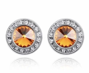 Large 14mm Rondelle Swarovski Elements Stud Earrings Topaz - Picture 1 of 1