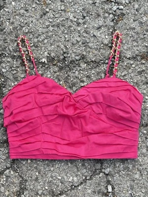 Bebe Hot 粉色褶饰链式紧身上衣 Y2K — 第 1/4 张图片