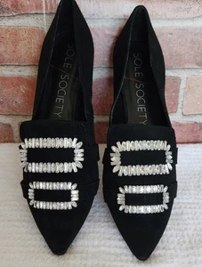 Sole Society Women's Shoes Size 10M Kelynn Black Suede Loafers Rhinestone Bling - Picture 1 of 9