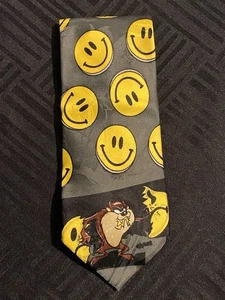Vintage Looney tunes mania 1996 Taz wants a snack smiley face tie 58" - Picture 1 of 7