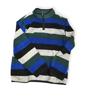 Crazy 8 Jungen blau gestreifter Fleecepullover Large 10/12 Taschen 1/4-Reißverschluss am Ausschnitt - Bild 1 von 2