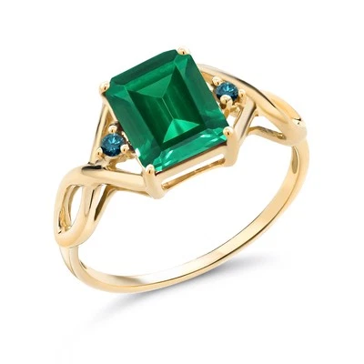 Anillo de plata enchapado en oro amarillo de 18 quilates diamante azul esmeralda simulado verde de 2,03 quilates Foto 1 de 4